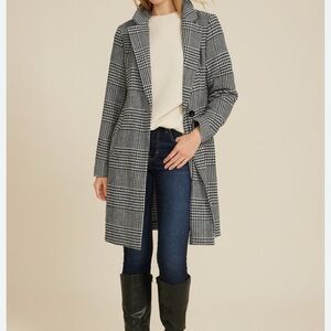 NEW 🔥 One Button Hounds Tooth Plaid Dress Coat Sz M